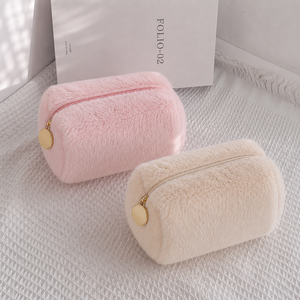 Plush Barrel <b>Mini</b> Cosmetic <b>Pouch</b> with Gold-Tone Zipper for Travel Makeup and Small Beauty Item Storage - Product Image 6