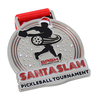 Médailles de pickleball en émail avec logo 3D, lettres en alliage de zinc, médailles de sport en alliage de zinc plaqué argent, médailles de pickleball en métal personnalisées