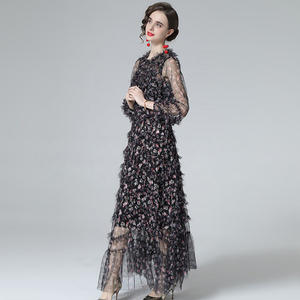 Robe de soirée en maille, longue et Sexy, tenue en cascade, à volants, manches longues, vêtement d'été pour femmes, modèle <span class=keywords><strong>2022</strong></span> - Product Image 5