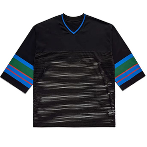 Camiseta de Fútbol de Malla con Cuello en V para Hombre, Manga Tres Cuartos, Rayas, Transpirable, Poliéster, Ropa Deportiva para Todas las Temporadas, Corte Regular - Product Image 1