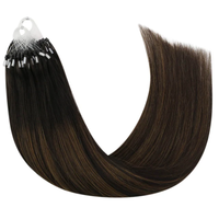 Extensions de cheveux humains brésiliens Remy lisses non traités à micro-anneaux, double épaisseur, 14-24 pouces, vente en gros
