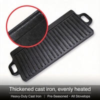 Plaque de cuisson en fonte robuste 20-50 cm - Plaque de cuisson plate pré-assaisonnée pour induction, cuisinière à gaz et four, usage commercial et domestique