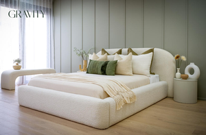 Popular Eco-Friendly Modern <strong>Low</strong> Profile <strong>Bed</strong> <strong>Frame</strong> with Cushioned Sides and Fabric Upholstery for Stylish Bedroom Decor - Product Image 2