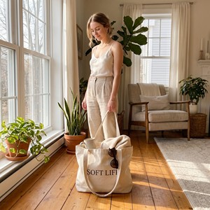 Sac fourre-tout en toile de coton biologique recyclé, imprimé sur mesure, grand format, réutilisable, avec logo - Product Image 2