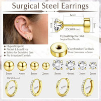Ensemble de boucles d'oreilles en acier inoxydable plaqué or 18 carats, avec clous à vis multi-trous et créoles Huggie scintillantes en zircon cubique, bijoux pour femme inaltérables