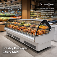 Vitrine de présentation commerciale en verre incurvé, armoire alimentaire en acier inoxydable avec éclairage LED pour supermarché et restaurant