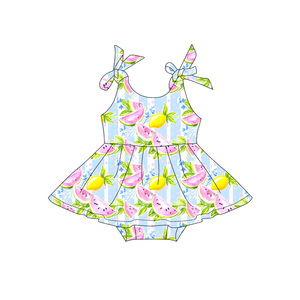 Custom Casual Spring Autumn Watermelon Lemon Print Breathable Cotton Spandex <b>Kids</b> Girls Shorts Outfits Dress Baby <b>Bubble</b> Clothes - Product Image 3