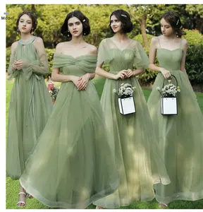 Off-Shoulder bridesmaid Dresses giản dị đơn giản sashes cộng với kích thước của phụ nữ quần short phong cách mới năm loại voan màu xanh lá cây và kaki