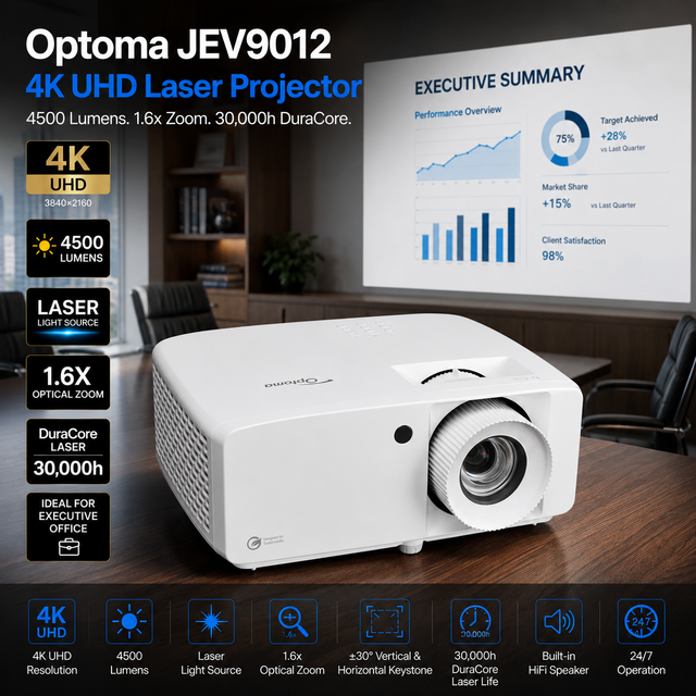 Meeting Room Setup Optoma JEV9012 4K UHD Laser Projector 4500 Lumens with Four-Corner Keystone and HDR