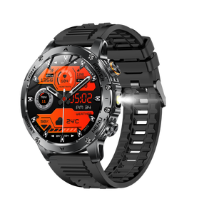 Montre connectée d'extérieur AK87, bracelet en acier, écran AMOLED 1,7 pouces HD grand format, plus de 100 sports, appels Bluetooth, lampe de poche, boussole, Fitcloudpro, IP65, SOS - Product Image 1