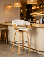 Tabouret de bar moderne en bois courbé, pivotant à 360 degrés, hauteur de comptoir, avec revêtement en cuir PU