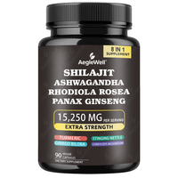 Capsules de Shilajit 8-en-1, 60 unités, pour adultes, avec Ashwagandha, Rhodiola Rosea, Panax Ginseng, pour l'énergie et la concentration, complément alimentaire à base de plantes