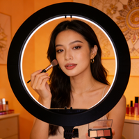 Ring Light LED Tri-Color 24W 300mm, Temperatur Warna Dapat Diatur, Kontrol Kabel, Baterai, Material ABS, 5V, untuk Fotografi Kamera
