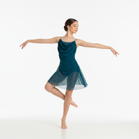 Costume de danse de scène professionnel pour femmes en spandex/nylon avec strass et jupe transparente Fitdance