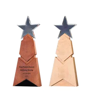 Atacado oem placas de madeira concepção estrela troféu troféu madeira troféu