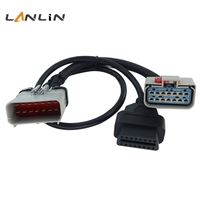 RP1226 14Pin Splitter Y Cable RP1226 Male ke RP1226 14Pin Female ke OBD2 16Pin Female untuk Alat Diagnostik ELD Truk Berat.