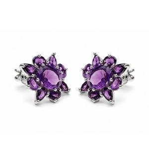 Manufacturer 925 <b>Sterling</b> <b>Silver</b> Rhodium Plated Amethyst Floral Cluster <b>Stud</b> <b>Earrings</b> - Product Image 4