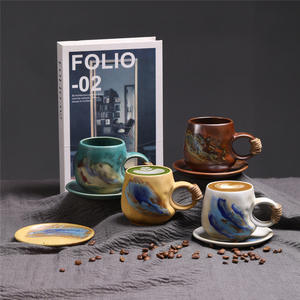 Ensemble tasse et soucoupe à café en <span class=keywords><strong>c</strong></span>éramique rétro Yao Bian, design de luxe respectueux de l'environnement, tasse à thé de l'après-midi effet vieilli, petite capacité - Product Image 3