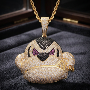 Hip-Hop Affen-Anhänger Halskette mit Mikro-Pavé Zirkonia, Vergoldete Legierung Gliederkette, Streetwear Schmuck - Product Image 3