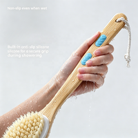 Brosse de gommage avec long manche, brosse humide et sèche, brosse exfoliante en bambou pour le bain, brosse de douche pour le corps, brosse de dos pour la douche