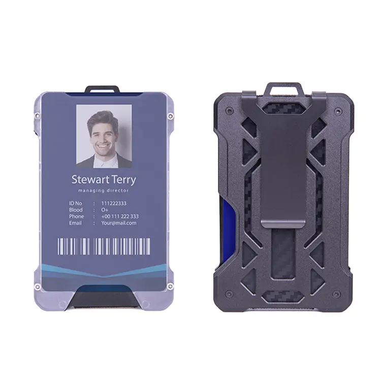 Metal Cash Money Clip Slim RFID Minimalist Aluminum Credit Card Holder Carbon Fiber Mens Tactical Wallet with Clear ID Window