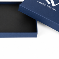 Boîte cadeau de luxe bleu foncé en deux parties, fabriquée en carton rigide gris avec papier texturé, logo personnalisé, fournisseur en gros