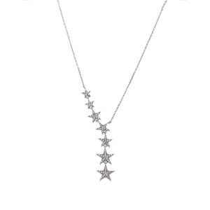 Collana con Ciondolo a Stella Placcata in Oro Bianco con Zirconia Cubica e Strass, Gioielli da Donna alla Moda per Uso Quotidiano e Feste - Product Image 1