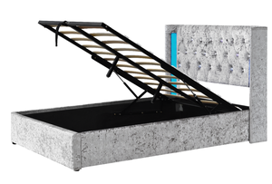 Plataforma tapizada de tela de terciopelo aplastado, cama de almacenamiento de gas con doble LED en cabecero - Product Image 3