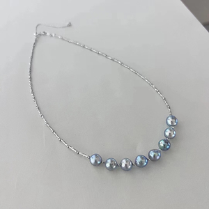 Collar de plata 925 con forma Barroca de Akoya, Perla natural de grado A, color gris del Mar del Sur, 8-9mm - Product Image 1