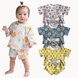 Set di abbigliamento estivo per bambini Ruidian pantaloncini di cotone personalizzati e Top con stampa oversize per il più piccolo vestito a maniche corte da ragazza - Product Image 1