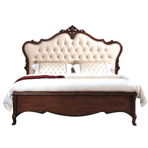 American-style Solid Mahogany Wood Vintage Country-style 1800mm Double Platform Storage Bed Upholstered Headboard Walnut-colored - Product Image 1