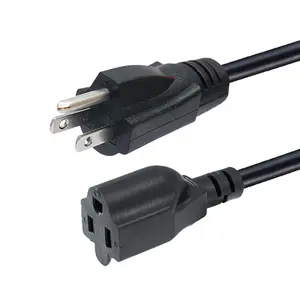 15A 125V USA stands power cord 14AWG Nema 5-15P 3 Prong transparent plug to 5-15R female plug heavy duty power cord