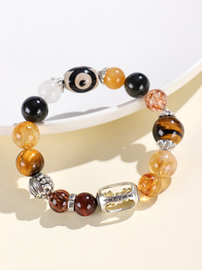 Bracciale KABA Jewelry in Pietra Occhio di Tigre, Oro Nero Super Seven, Design Originale Tre Occhi - Product Image 6