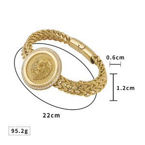 Bracelet en acier inoxydable, le plus tendance, double chaîne, tête de lion, en acier inoxydable doré, lourd, style gothique, maillons cubains - Product Image 2