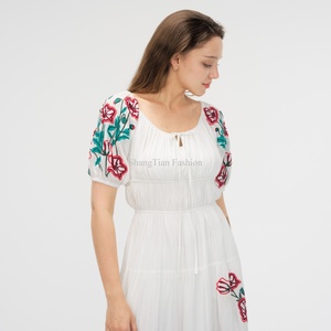 เดรสผ้าฝ้ายคอโอ แขนสั้น แต่งระบาย เอวสูง ปักลายดอกไม้หวานๆ สไตล์ใหม่ สำหรับฤดูร้อน ผู้หญิง - Product Image 3