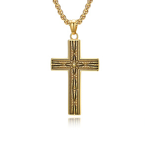 Cross Necklace For Men <b>Titanium</b> Steel Cross Pendant Sweater <b>Chain</b> Retro Punk Style - Product Image 5
