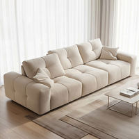 Canapés Cloud avec structure en bois, canapé en tissu moderne blanc crème à assise large en forme de L pour salon de villa, meubles d'angle