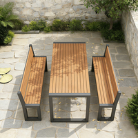 Table de jardin en plastique et bois, résistante à l'eau, durable, moderne, pour patio, jardin, extérieur, parc, avec pieds en métal