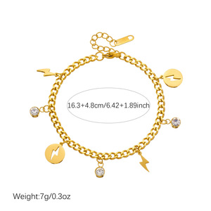 Gold Plated Stainless Steel Chain Bracelet With Lightning Bolt And Crystal Charms For Women Fashion Jewelry Gift - Product Image 4