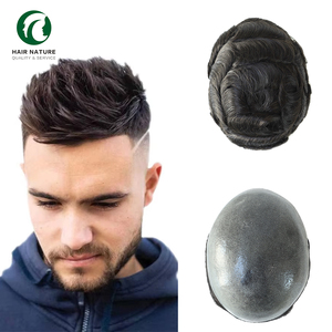 Hair Nature Wholesale Prótesis Capilar <span class=keywords><strong>para</strong></span> <span class=keywords><strong>Hombres</strong></span> Calvos con Base de PU de Piel Fina de 0.08-0.1mm, Lazo en V de 1/8 de Pulgada y Línea de Cabello Natural - Product Image 1