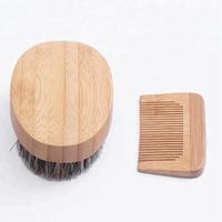 Ensemble brosse et peigne à barbe en poils de sanglier avec manche en bambou naturel, de haute qualité, écologique et découpé au laser
