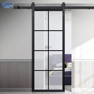 Porte coulissante encastrée en verre et aluminium noir insonorisée pour intérieur, salle de bain, chambre, appartement, style <span class=keywords><strong>grange</strong></span> - Grande Vente - Product Image 2