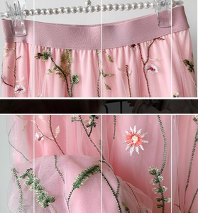 <span class=keywords><strong>Jupe</strong></span> longue maxi <span class=keywords><strong>beige</strong></span> pour femme, brodée de fleurs, <span class=keywords><strong>en</strong></span> <span class=keywords><strong>tulle</strong></span> léger, taille haute, style décontracté bohème et cottagecore, fluide, coupe trapèze - Product Image 6