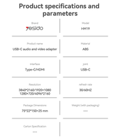 Adaptateur audio et vidéo USB-C Yesido 1080P HD 60Hz à taux de rafraîchissement élevé et compatibilité étendue HM19