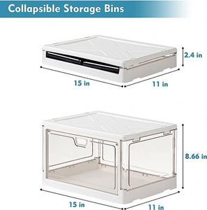 Clear <b>Storage</b> Bin with Lid Stackable <b>Folding</b> <b>Storage</b> Closet Bin <b>Box</b> <b>Storage</b> Bins with Magnetic Door - Product Image 2