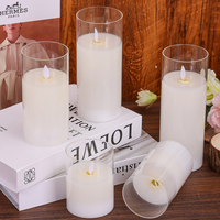 Bougie LED sans flamme 3D en verre, cire de paraffine véritable, faite à la main, forme pilier, fonctionne avec 3 piles AAA, avec télécommande, D7.5cm