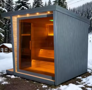 Sauna Cuadrada Grande Negra para Exteriores de Estilo Moderno para 6 Personas, Sauna Tradicional de Vapor Calefactado, Villa de Lujo HELIUS en Venta - Product Image 6