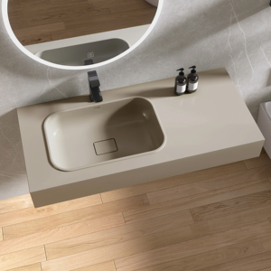 Lavabo de Superficie Sólida con Soporte de Pared para Baño, Lavabo Moderno Personalizado en Gris Café - Product Image 1