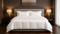 Parure de lit hôtelière quatre pièces en pur coton, 60 fils, personnalisable, style drap, housse de couette et couvre-lit blancs pour hôtels cinq étoiles