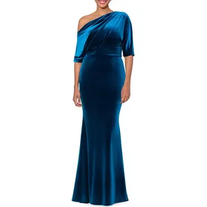 फैशन वन शोल्डर एलिगेंट लेडीज़ मैक्सी ब्राइड्समेड ड्रेस महिलाओं के लिए कस्टम शिफॉन रफ़ल्ड इवनिंग ड्रेस